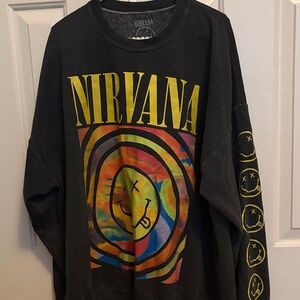 NIRVANA Black Sweatshirt with Colorful Smiley Design